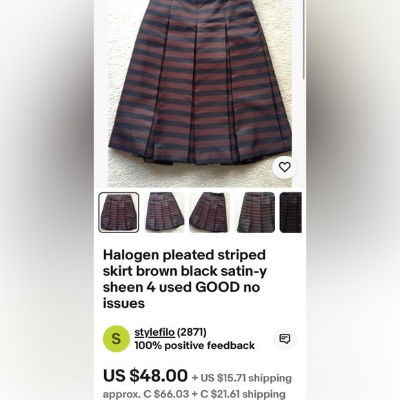 Halogen A-line, pleats, stripes, skirt, black/brown! Sheen! LIKE NEW! Size 6 - Picture 11 of 17